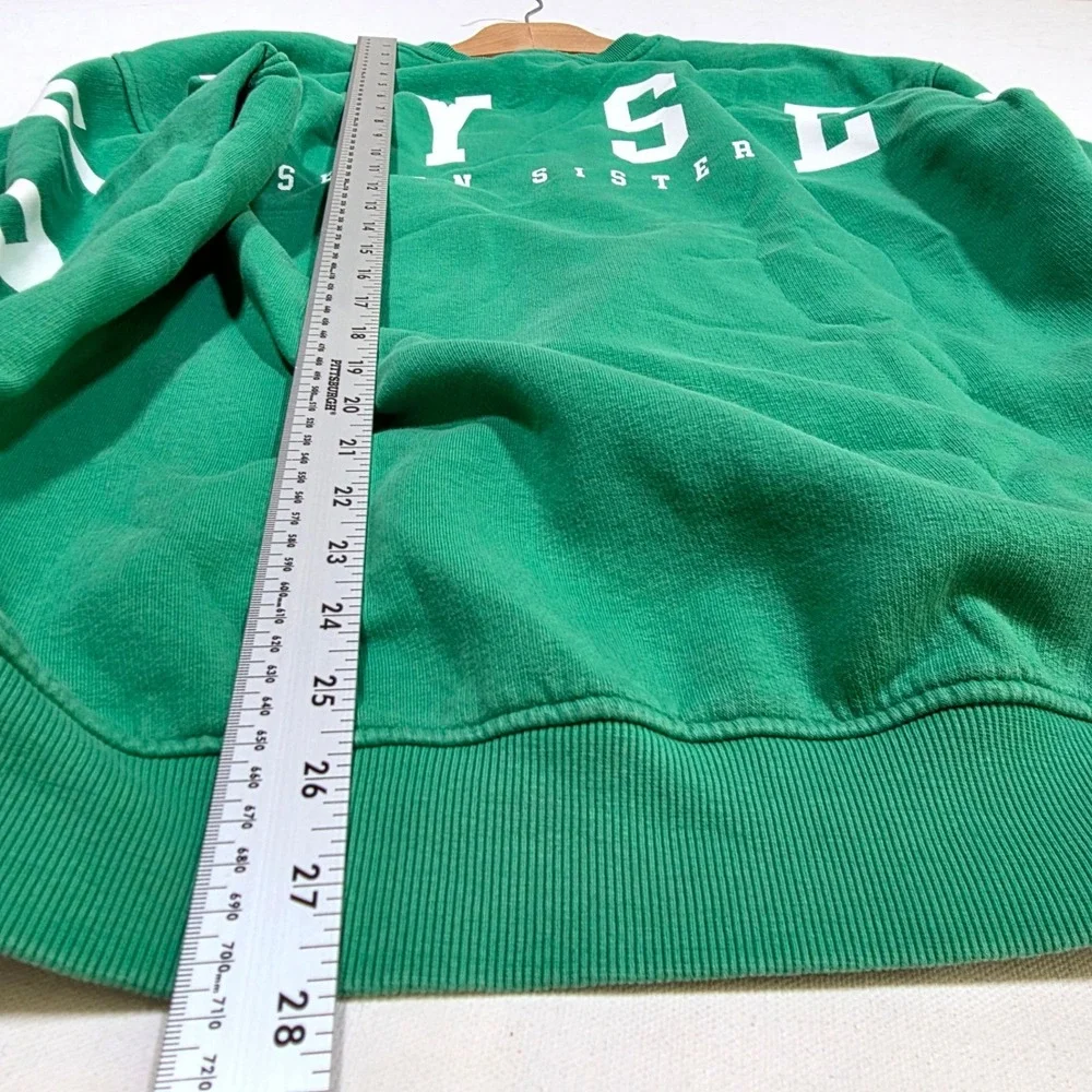 Seven Sisters Sweatshirt S Green Oversized Graphic Crewneck Pullover Streetwear